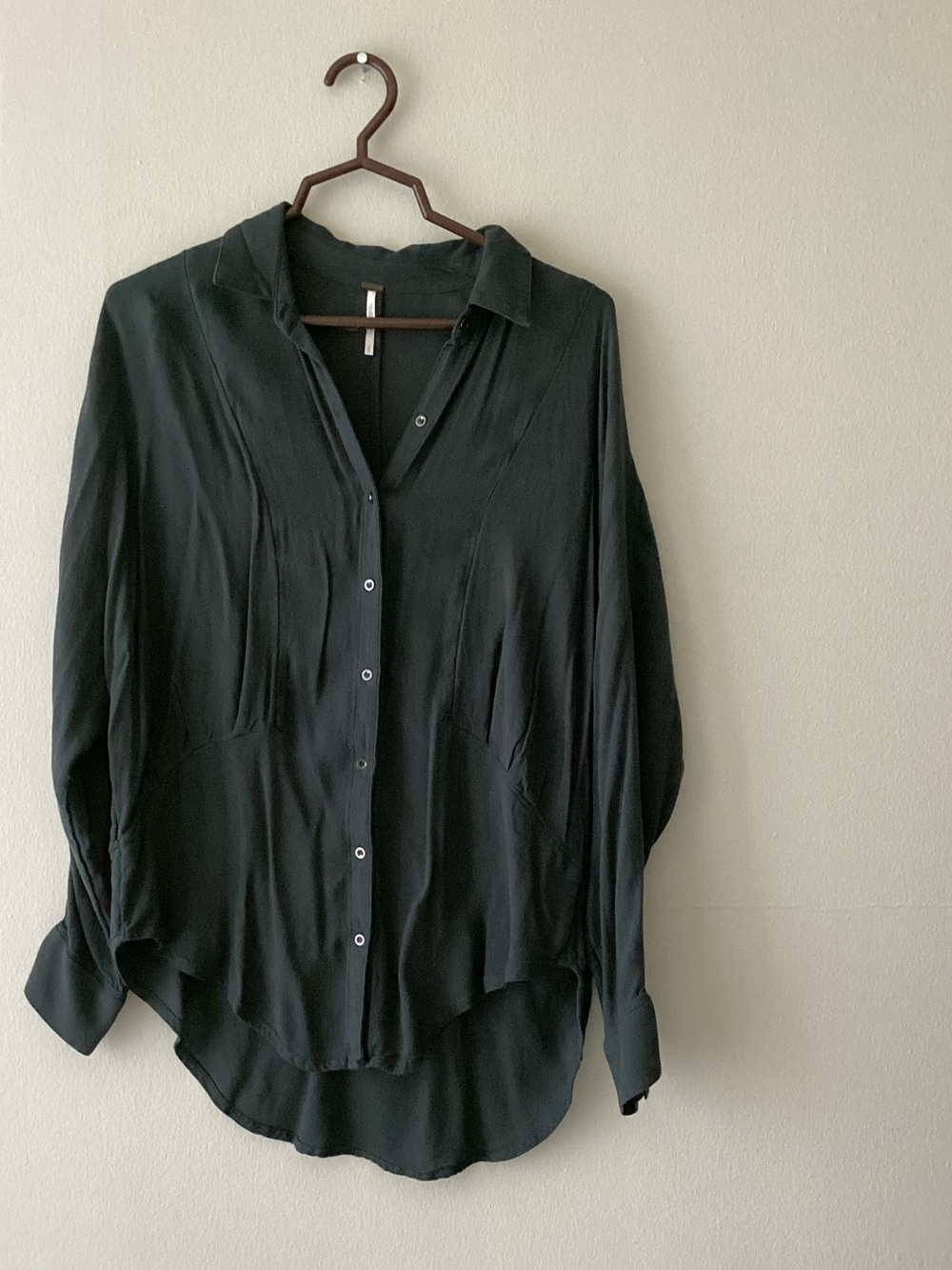 Free People Black Draped Button-Down Shirt